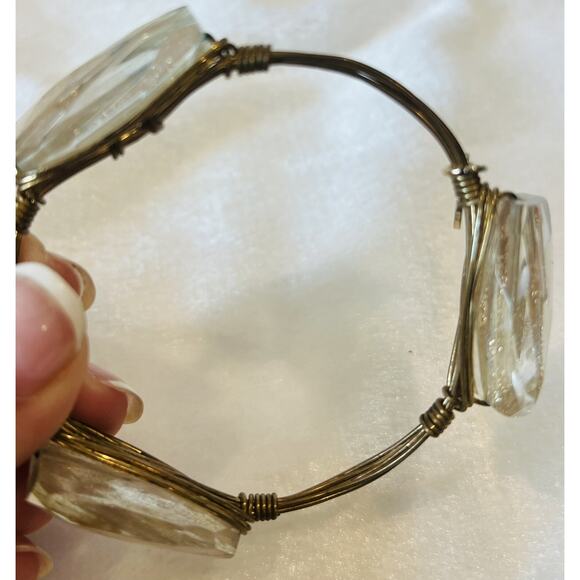 2 Bourbon & Bowties Gold Stone Bangle Bracelet Quartz Jasper Boho Wire Wrapped - Picture 11 of 13